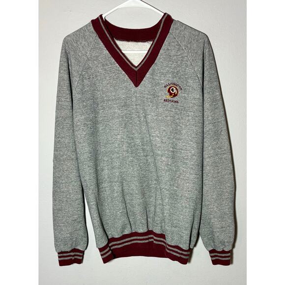 Vintage Washington Redskins NFL Gray V-Neck Sweatshirt Embroidered Logo Sz M - Picture 1 of 8